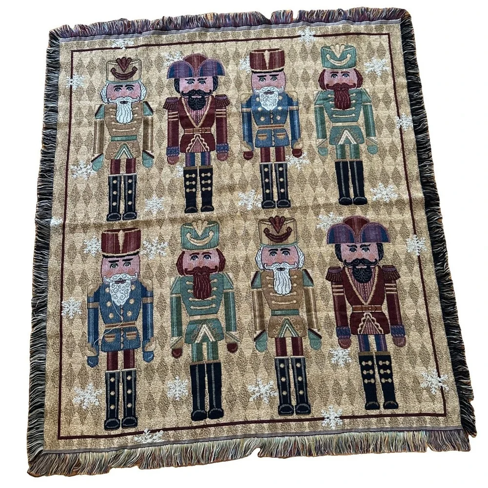 Christmas Nutcracker Tapestry Throw Blanket Sz 47.5in X 52in